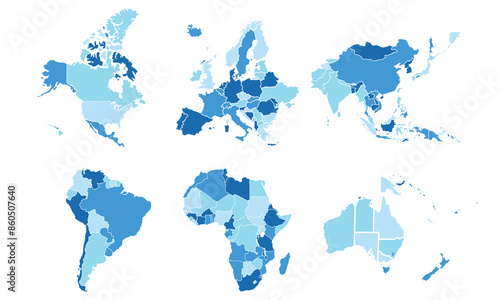 world map divided into continents isolated modern colorful style. for website layouts, background, education, precise, customizable, Travel worldwide, map silhouette backdrop, earth geography.
