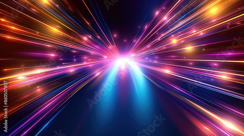 Abstract colorful light rays background vector illustration design with a blur effect. central perspective positioning. Vector abstract speed motion and glowing neon lines background. Generative AI.