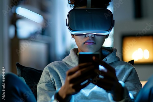 Virtual reality displaying unpaid bills and bankruptcy alerts photo