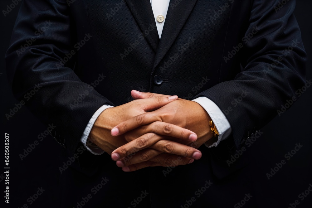 Business man hands crossed. Studio shoot. Copy space for text Business man hands crossed. Studio shoot. Copy space for text