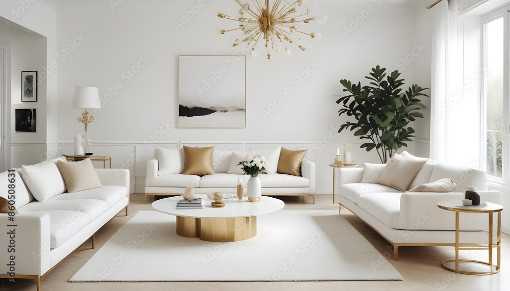 Fototapeta premium white and gold theme modern interior design