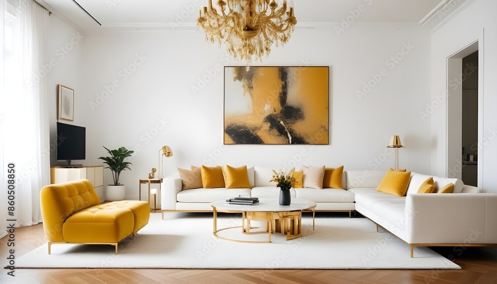 Fototapeta premium white and gold theme modern interior design