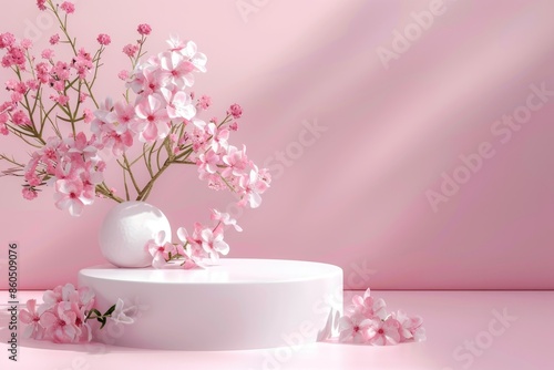 Wallpaper Mural Pink Flowers on White Platform Torontodigital.ca