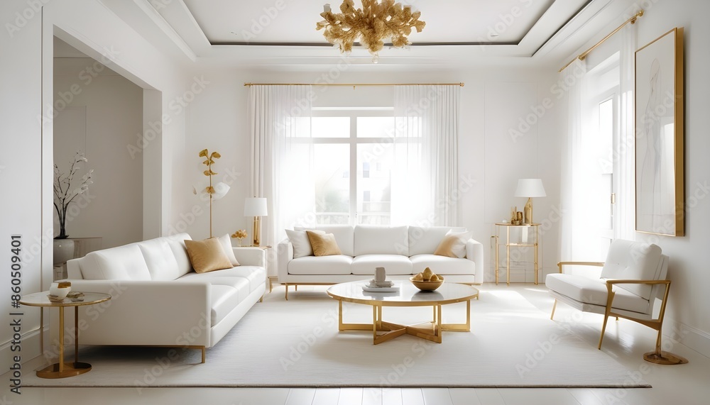 Fototapeta premium white and gold theme modern interior design