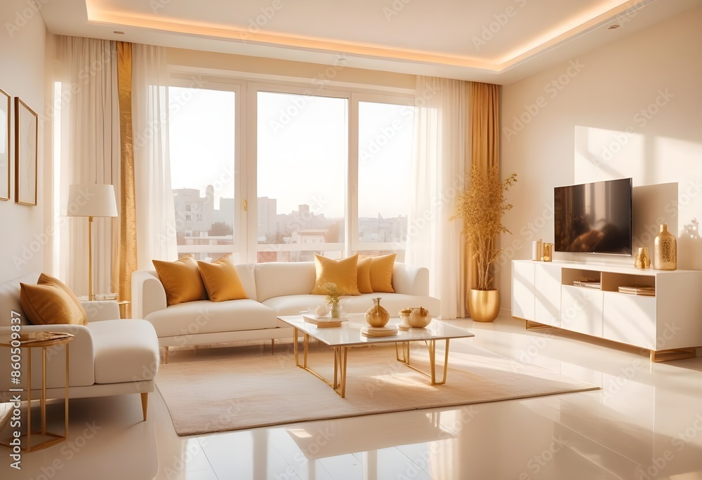 Fototapeta premium white and gold theme modern interior design