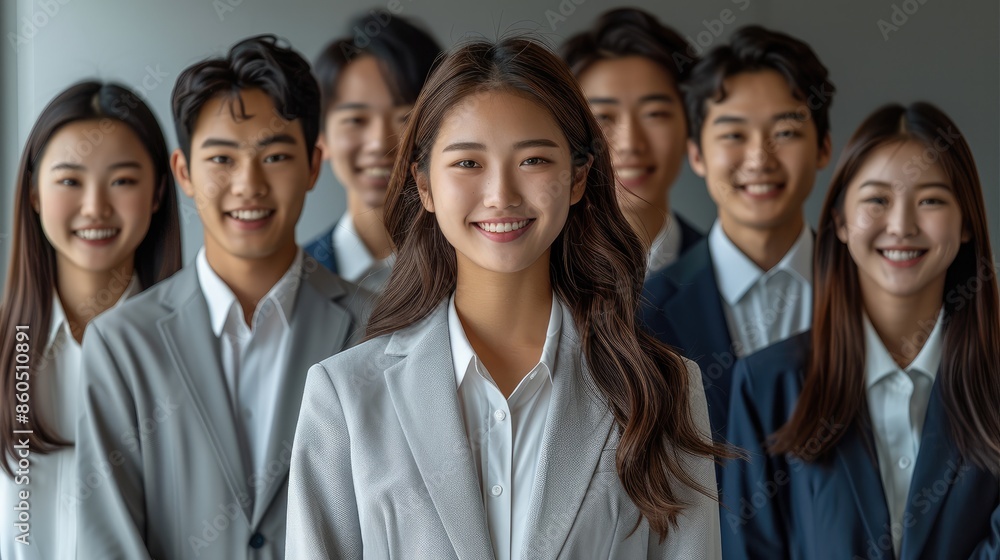 A group of good-looking Asian business people in modern office, They are smiling with confidence, isolated on white background. Generative AI. A group of good-looking Asian business people in modern office, They are smiling with confidence, isolated on white background. Generative AI.