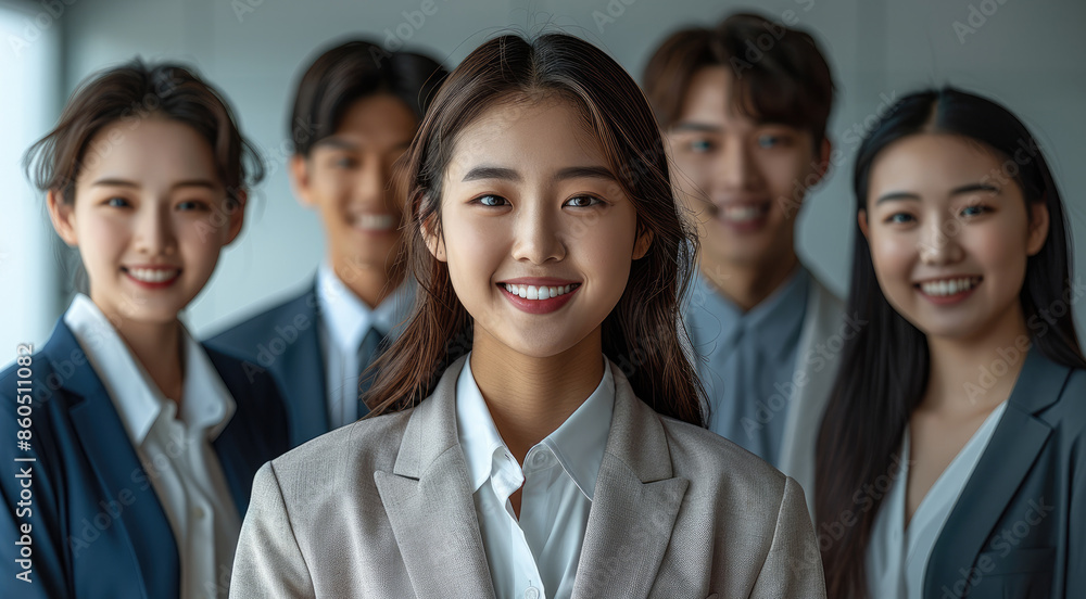A group of good-looking Asian business people in modern office, They are smiling with confidence, isolated on white background. Generative AI. A group of good-looking Asian business people in modern office, They are smiling with confidence, isolated on white background. Generative AI.