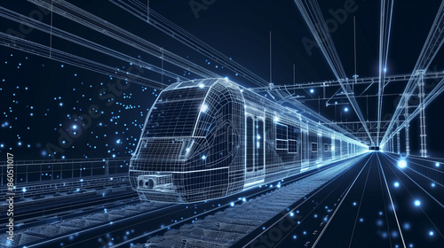 A digital model depicting a train with geometric precision, similar to a starry sky.
