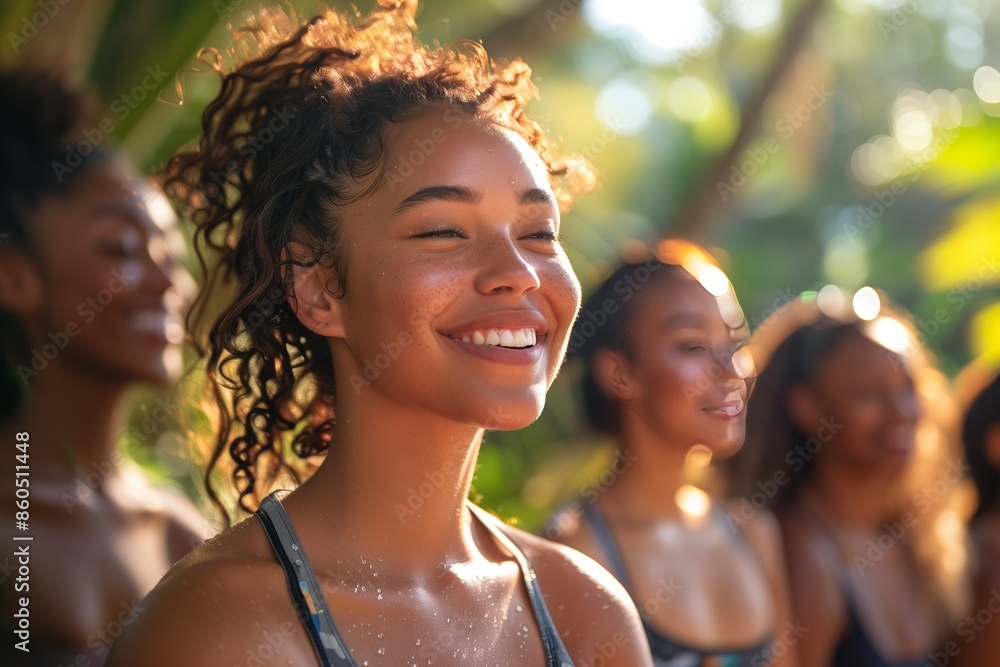 Fototapeta premium A Group of Women Smiling During a Sunny Day in a Tropical Location