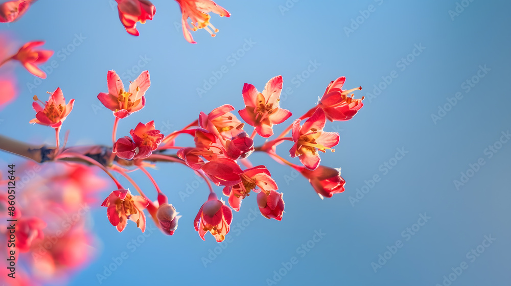 An acer rubrum flowers with a blue sky background : Generative AI An acer rubrum flowers with a blue sky background : Generative AI