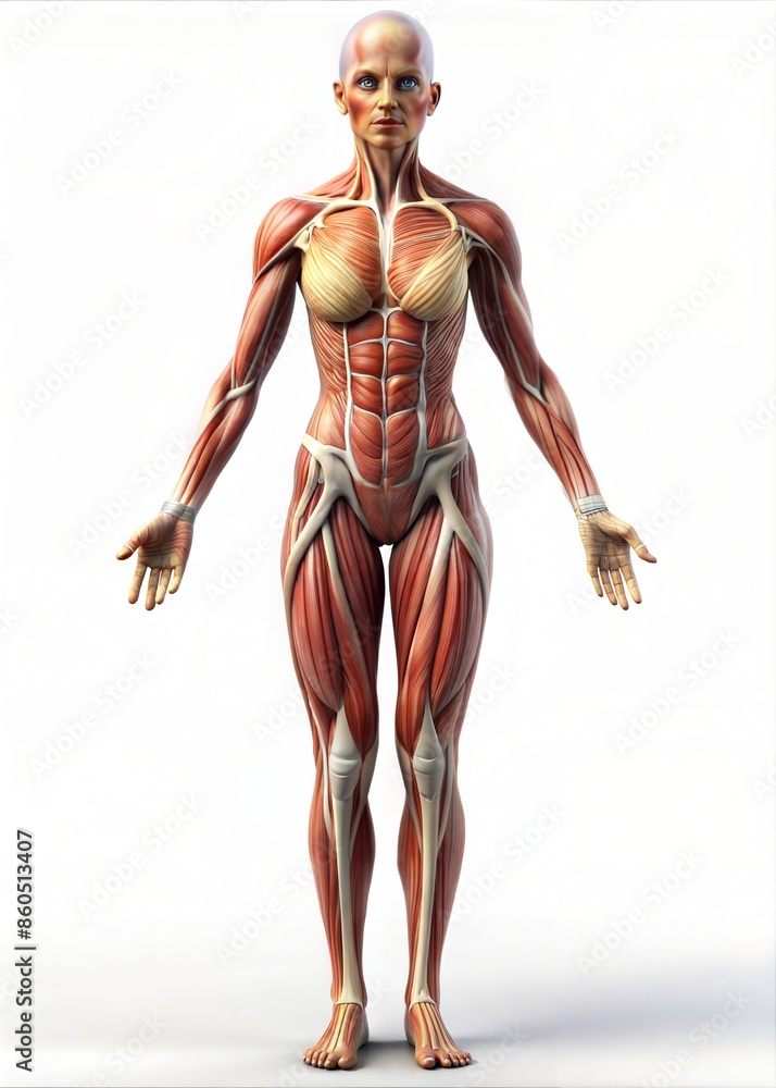 Female Human Anatomy Illustration Showing Muscles and Bones. Generative AI Female Human Anatomy Illustration Showing Muscles and Bones. Generative AI