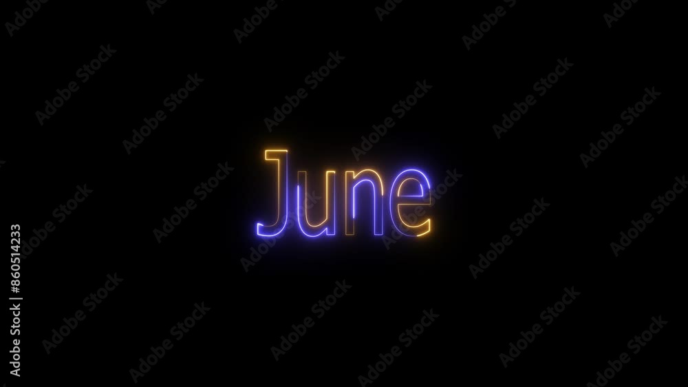 Abstract neon shine month name text icon animation with black background. Abstract neon shine month name text icon animation with black background.