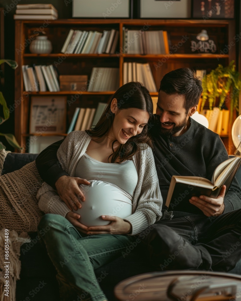 Couple enjoying a book in cozy home setting Couple enjoying a book in cozy home setting