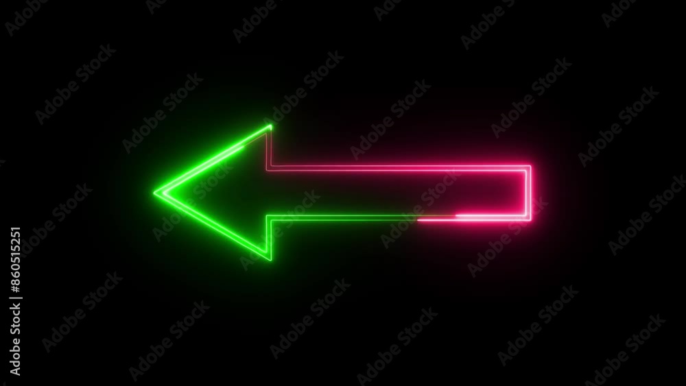 Abstract left turn arrow icon animation with neon sing on background. Abstract left turn arrow icon animation with neon sing on background.