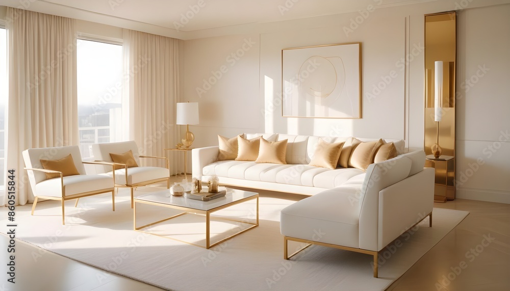 Fototapeta premium white and gold theme modern interior design