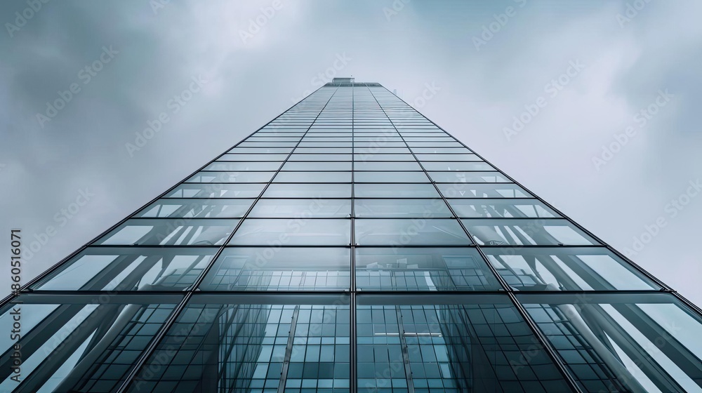Low-angle view of a sleek modern skyscraper Low-angle view of a sleek modern skyscraper