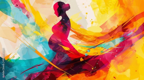 Vibrant abstract silhouette of a pregnant woman