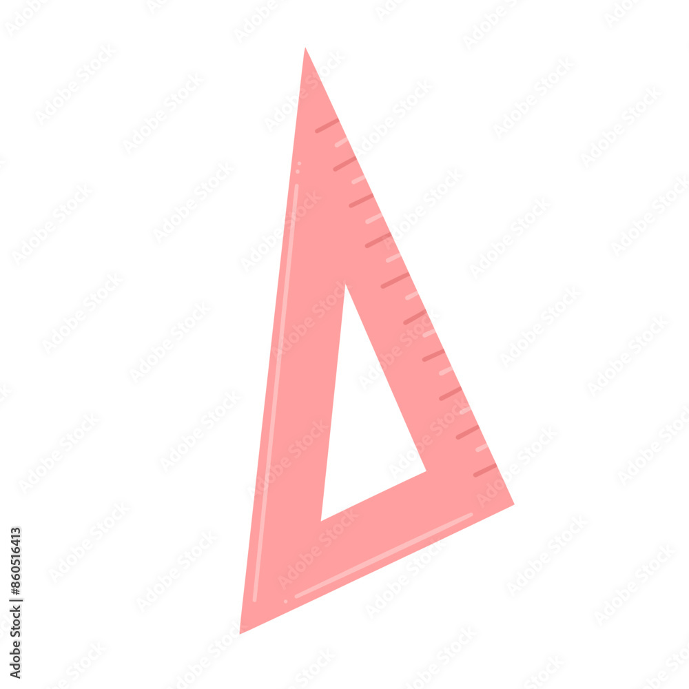 Cute triangular ruler in cartoon flat style isolated on white background. Vector illustration. Cute triangular ruler in cartoon flat style isolated on white background. Vector illustration.