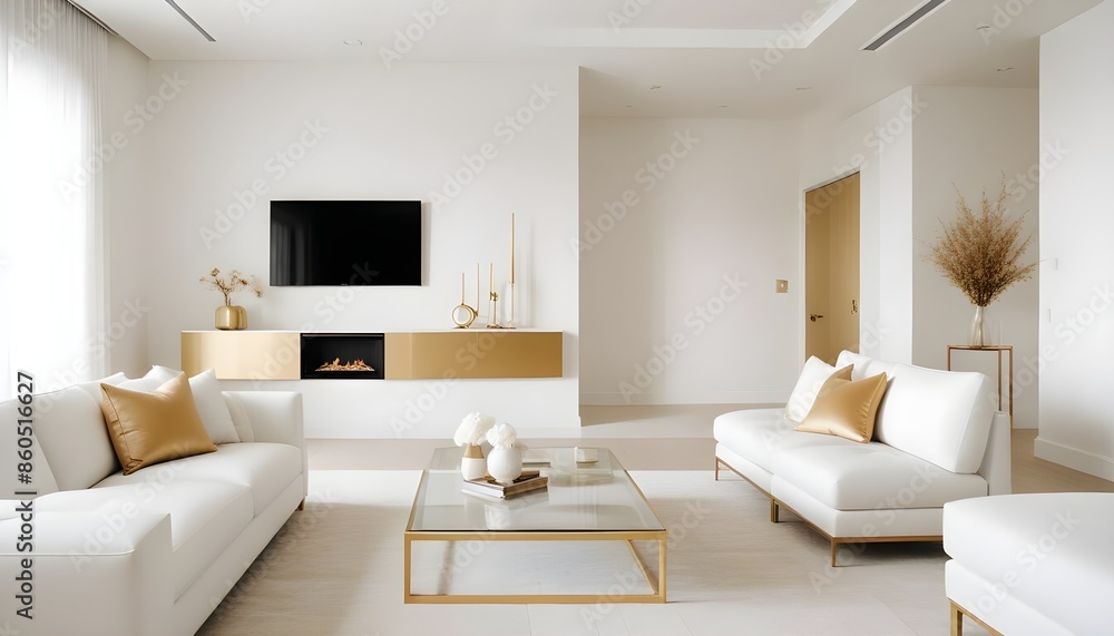 Fototapeta premium white and gold theme modern interior design