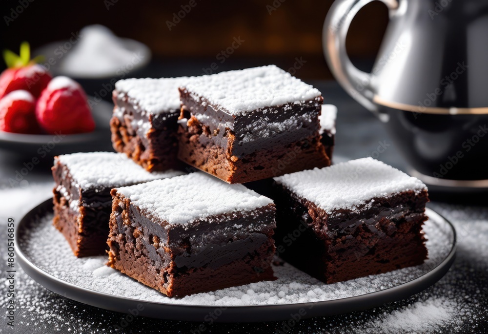 decadent brownie stacks covered powdered sugar, chocolate, dessert, treat, layers, coated, sweetness, confectionary, delicious, mouthwatering, scrumptious decadent brownie stacks covered powdered sugar, chocolate, dessert, treat, layers, coated, sweetness, confectionary, delicious, mouthwatering, scrumptious