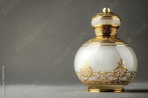 Elegant perfume bottle with a luxurious design and intricate detailing on isolated background