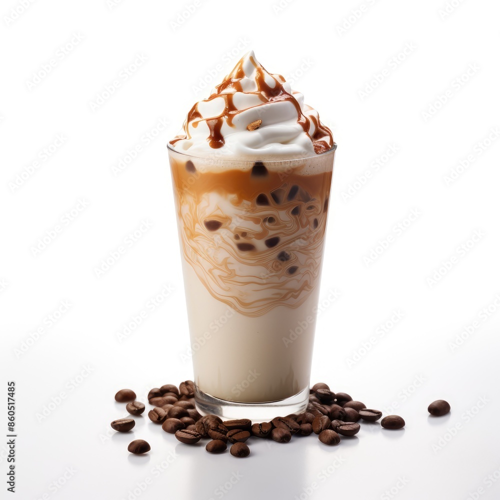 Iced caramel macchiato with whipped cream and caramel drizzle Iced caramel macchiato with whipped cream and caramel drizzle
