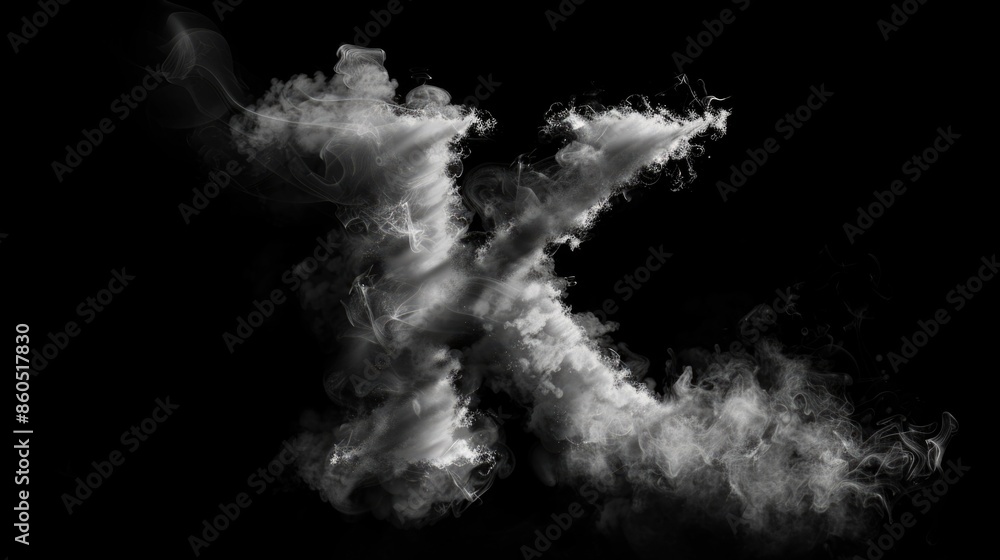 A black and white image of smoke forming the letter X, suitable for use in designs or illustrations where a minimalist aesthetic is desired A black and white image of smoke forming the letter X, suitable for use in designs or illustrations where a minimalist aesthetic is desired