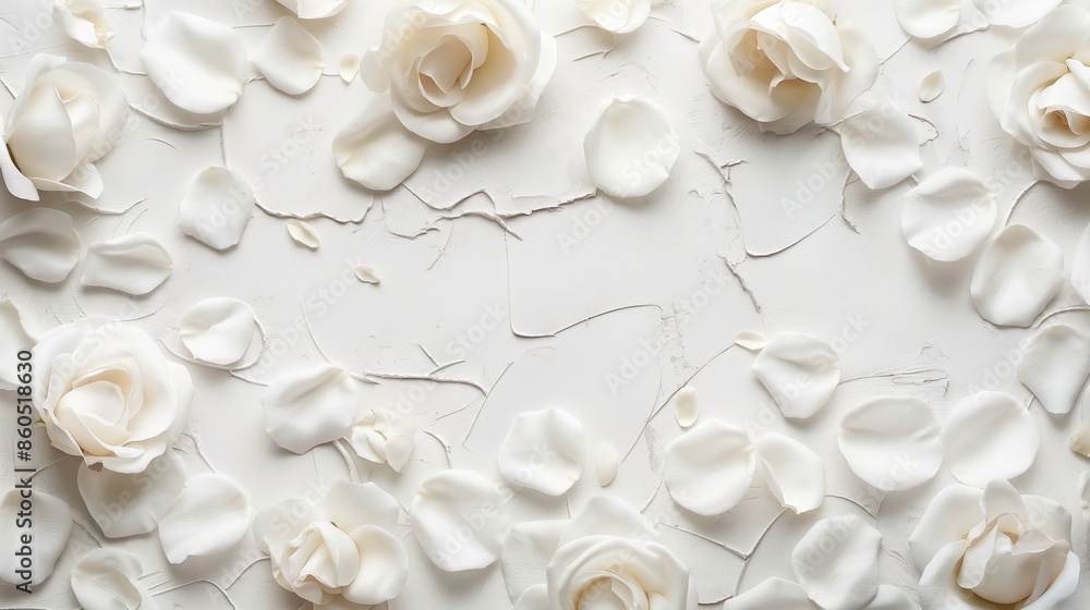 White roses and petals on a white textured background for National Day of Encouragement. White roses and petals on a white textured background for National Day of Encouragement.