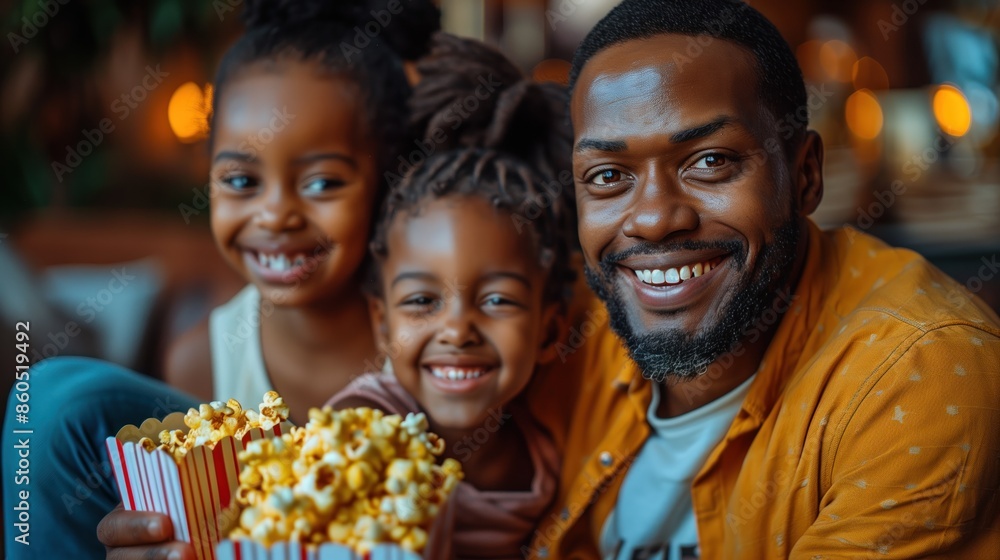 A family watching a movie together in the living room A family watching a movie together in the living room
