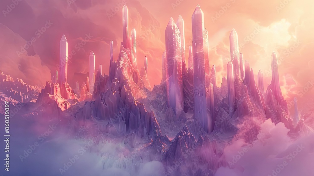 Worms-eye view, minimalist fantasy world, towering crystal spires, ethereal glow, unusual camera angle, watercolor, dreamy atmosphere, soft pastels, magical landscape Worms-eye view, minimalist fantasy world, towering crystal spires, ethereal glow, unusual camera angle, watercolor, dreamy atmosphere, soft pastels, magical landscape