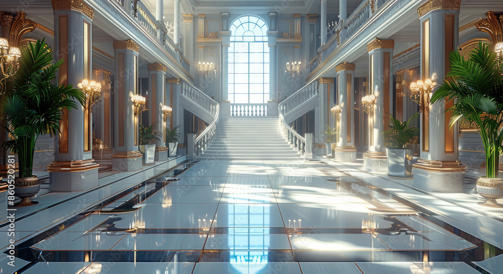 Obraz premium Elite interior, Huge Hall. luxury. Generative AI.