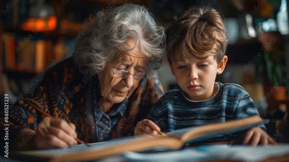 An elderly woman teaching her granddaughter how to knit An elderly woman teaching her granddaughter how to knit