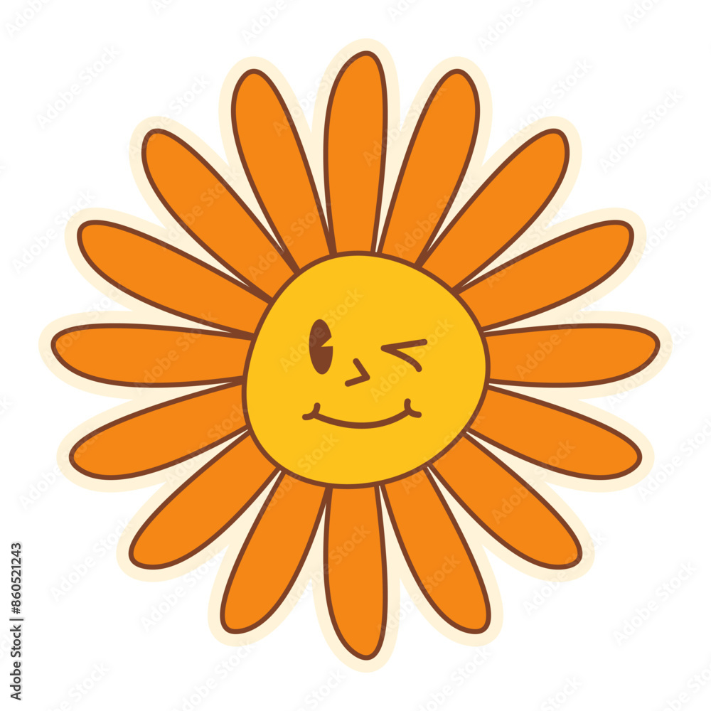 Cute Pop Retro Groovy flower Sticker Clipart Cute Pop Retro Groovy flower Sticker Clipart