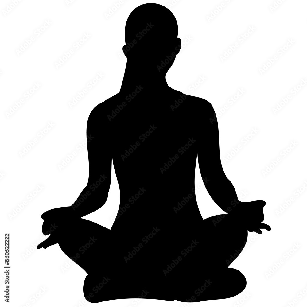 Yoga Woman Silhouette. Silhouettes of woman sitting with legs crossed in padmasana with arms in different positions. Yoga pose for relaxation and meditation. Shapes of slime girl practicing yoga in me