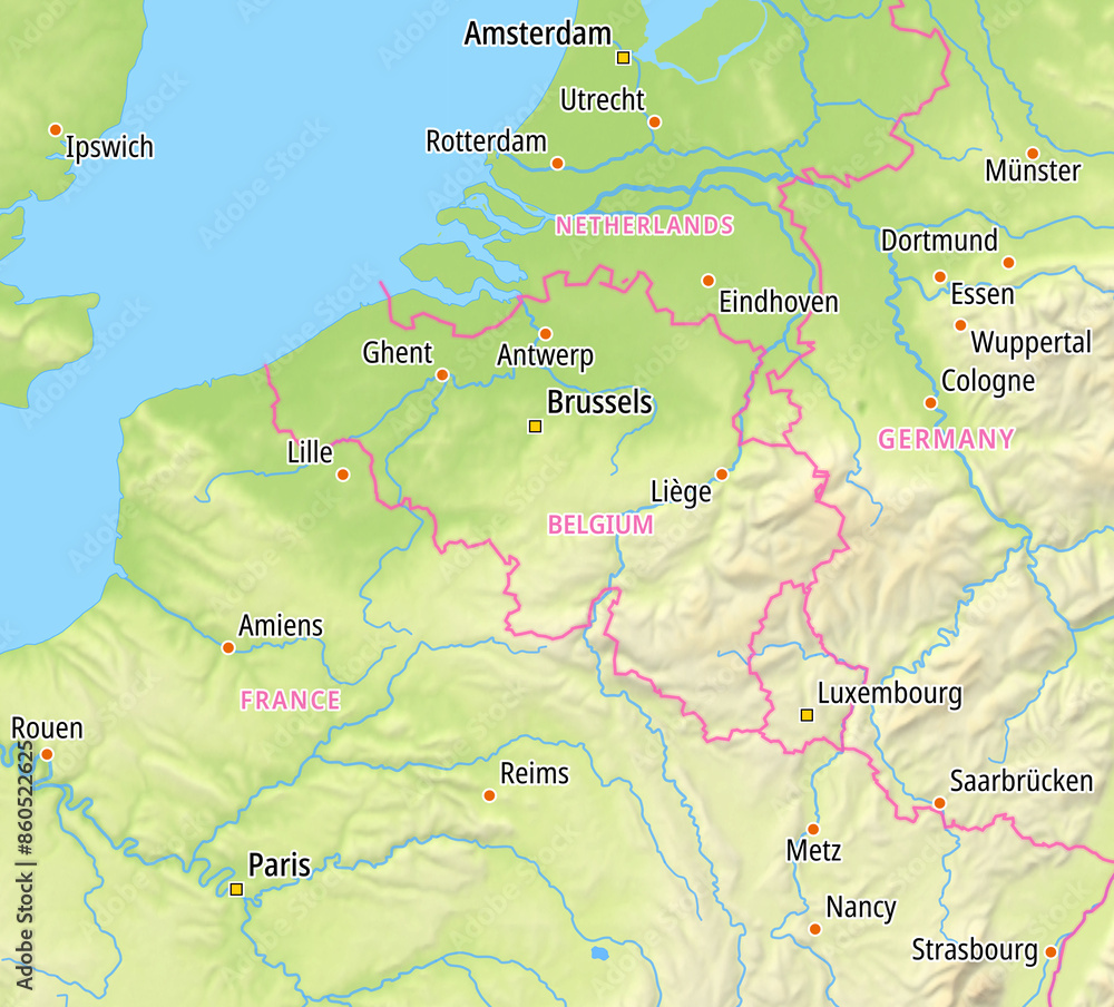 Naklejka premium Map of Belgium and surrounding countries With country names In English