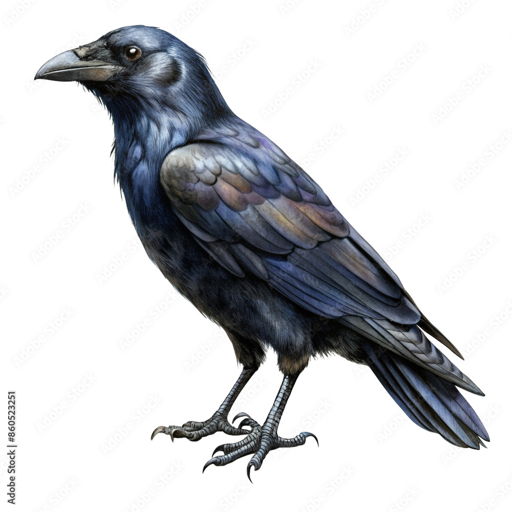 Fototapeta premium Black crow realistic isolated illustration.