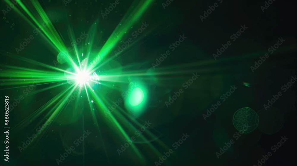 A green light shining brightly in the dark, useful for night scenes or representing guidance A green light shining brightly in the dark, useful for night scenes or representing guidance