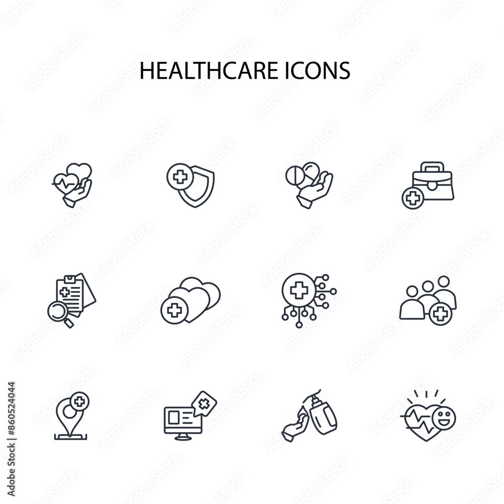 Healthcare icon set.vector.Editable stroke.linear style sign for use web design,logo.Symbol illustration. Healthcare icon set.vector.Editable stroke.linear style sign for use web design,logo.Symbol illustration.