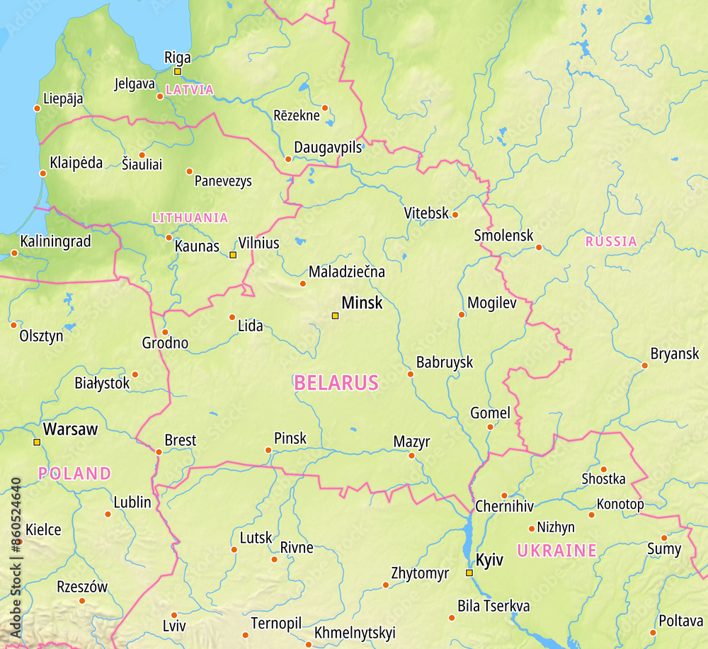 Map of Belarus and surrounding countries With country names In English Map of Belarus and surrounding countries With country names In English