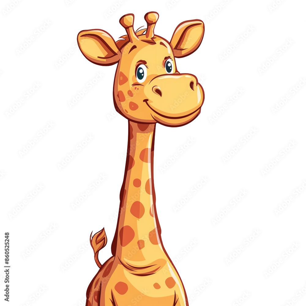Cute cartoon giraffe with a long neck and cheerful expression against a white background, perfect for kids' materials and illustrations. Cute cartoon giraffe with a long neck and cheerful expression against a white background, perfect for kids' materials and illustrations.