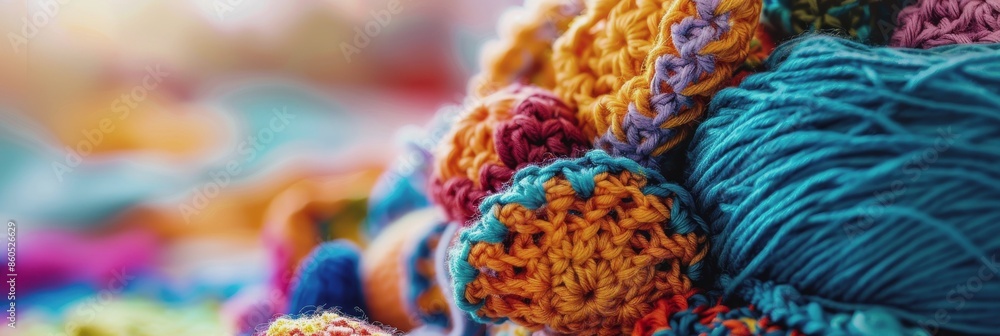 Naklejka premium International Crochet Day. balls of knitting thread. knitted products