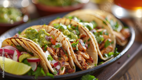 Festive Mexican Taco Platter with Grilled Chicken and Vibrant Sides in a Colorful Cantina Setting