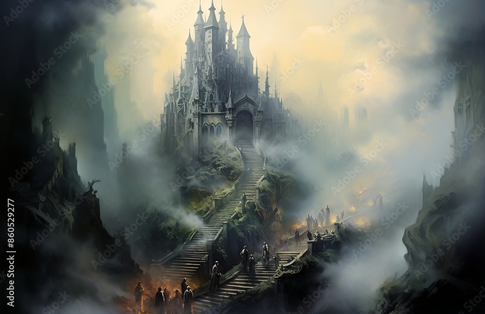 Fototapeta premium Majestic Medieval Castle on Mountain Peak