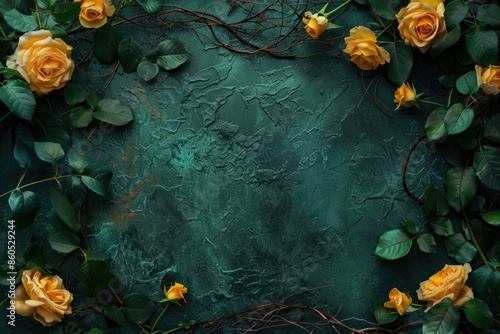 Fototapeta Naklejka Na Ścianę i Meble -  A bouquet of bright yellow roses against a lush green background, perfect for floral arrangements or romantic occasions