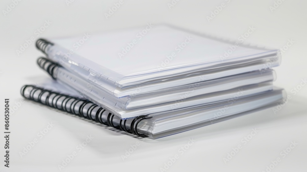 Stack of Spiral-Bound Notebooks on White Background for Office or School Use Stack of Spiral-Bound Notebooks on White Background for Office or School Use