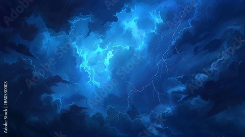 Wallpaper Mural Dark blue sky with ominous clouds and lightning. Stormy weather with heavy rain. Torontodigital.ca
