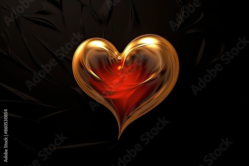 Mesmerizing Love: red, Golden Heart on a Black Canvas" Description: A mesmerizing composition featuring a golden heart on a black canvas, evoking feelings of love and enchantment for Valentine's Day
