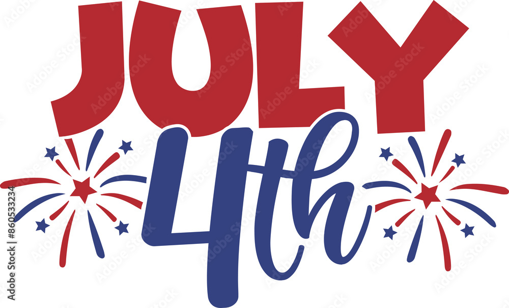 Fototapeta premium July 4th independence day typography clip art design on plain white transparent isolated background for card, shirt, hoodie, sweatshirt, apparel, tag, mug, icon, poster or badge