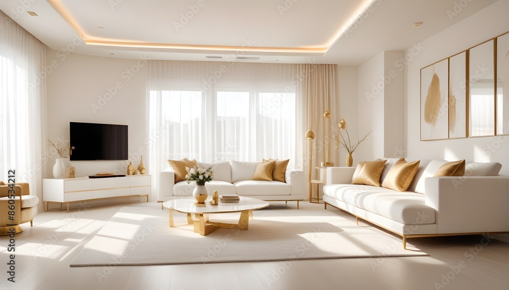 Fototapeta premium white and gold theme modern interior design