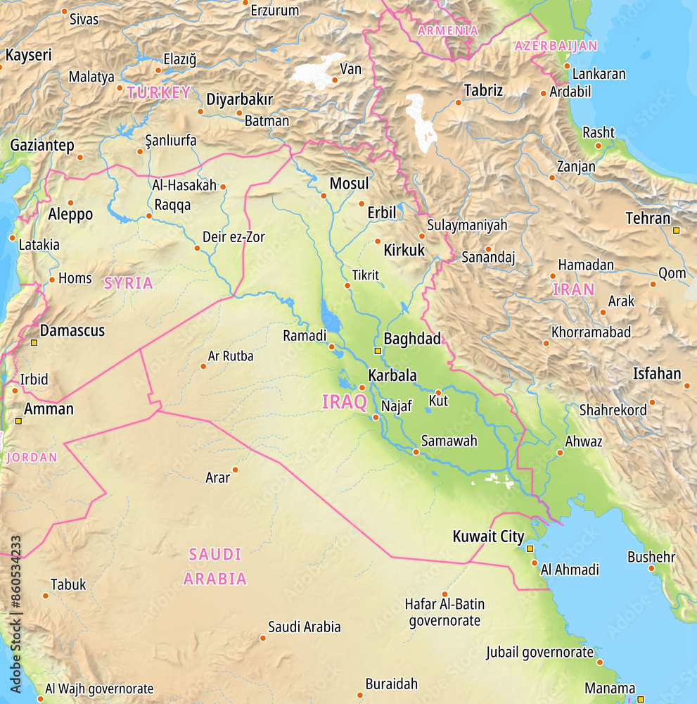 Map of Iraq and surrounding countries With country names In English Map of Iraq and surrounding countries With country names In English